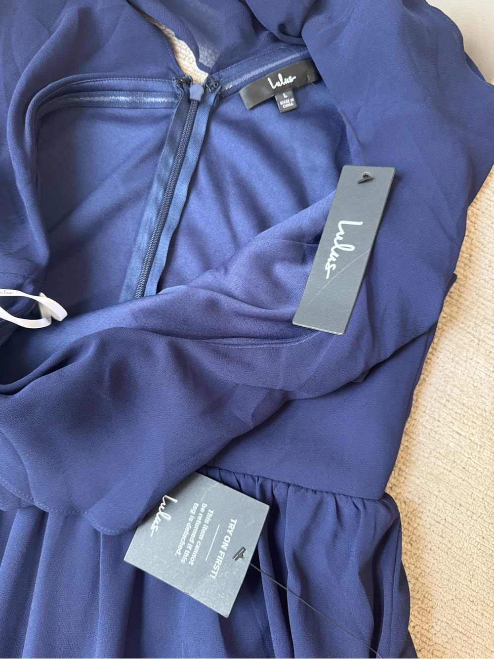 Lulu's Navy One-Shoulder Ruffled Midi Dress - Picture 3 of 5